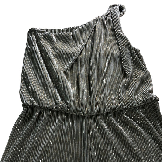 River Island One Shoulder Jumpsuit UK L Pleated Gold Metallic Wide Leg Evening