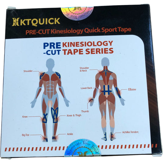 KTQUICK Pre-Cut Kinesiology Tape 12 Pieces Sports Injury Support Black