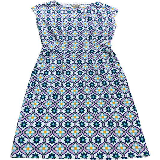 Multicoloured Floweret Tile Jersey Tailored Dress - Size 12
