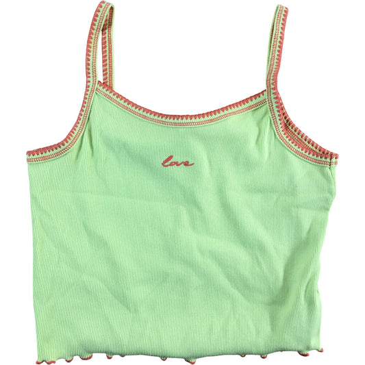 River Island Girls Crop Top Size 11-12 Years Bright Lime Love Embroidery