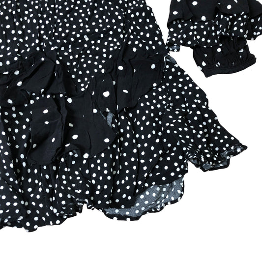 Black Polka Dot Dress Ruffle Bell Sleeve Smock Style Size 8
