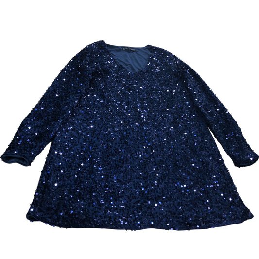 Threadbare Sequin Dress UK10 Women's Navy Blue Long Sleeve V Neck Party Wear