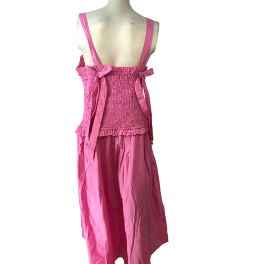 River Island Pink Medium Maxi Dress Women's Smocked Cami Casual Size 18