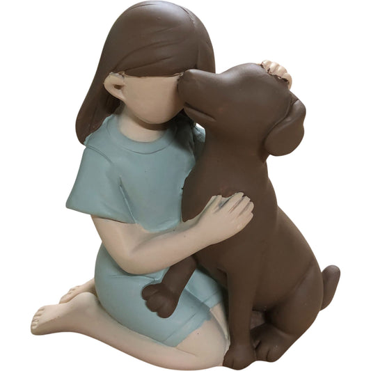 Klycea Girl and Dog Figurine Collectibles Cute Home Decor Gift