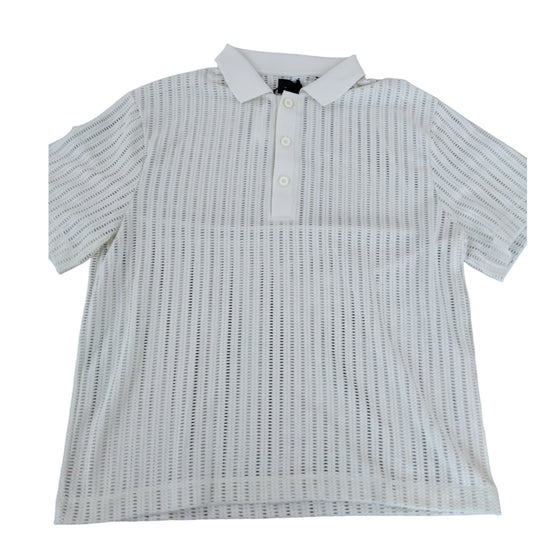 River Island Short Sleeve Polo Shirt White Lace Knit UK L Men's Casual Top