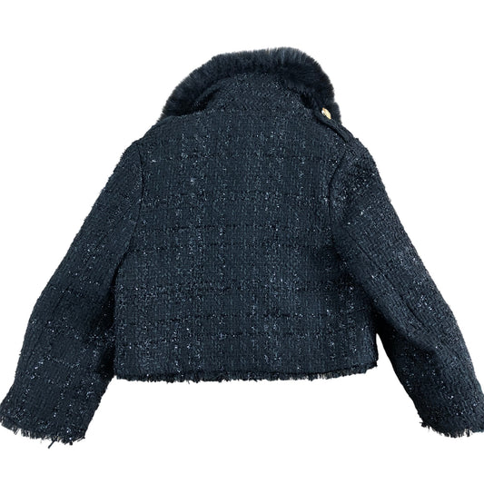 River Island Mini Black Fur Collar Coat 18-24 Months Girls Outerwear Fashion