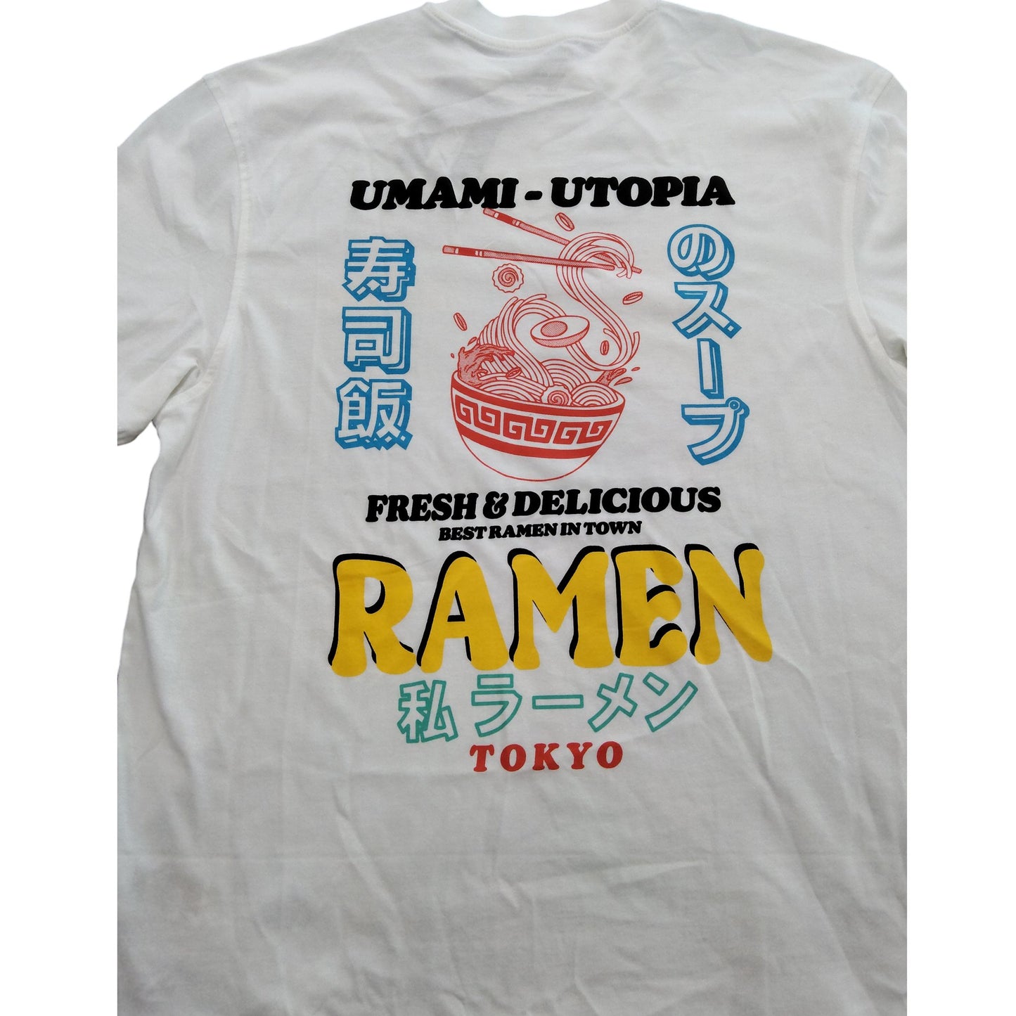 River Island Ramen T-Shirt Men's Size M White Japan Graphic Short Sleeve