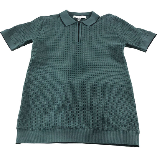 River Island Mens Polo Shirt S Short Sleeve Zip Up Green Textured