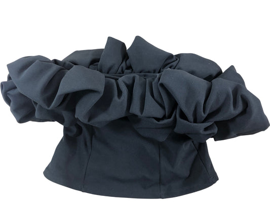 River Island Black 60s Rib Sol Top UK M Women's Stylish Ruffled Design