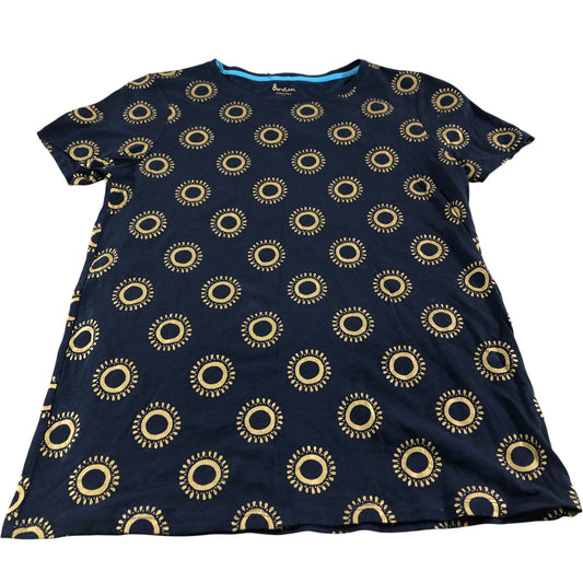 Boden Women's Cotton T-Shirt Navy Blue Patterned Short Sleeve Top UK12