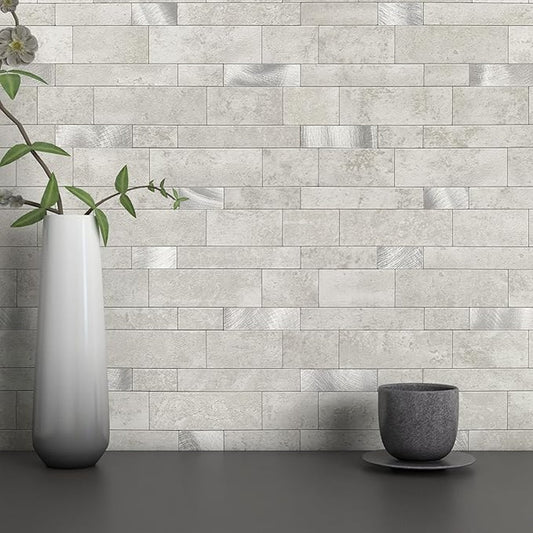 Mofit 3D Brick Self Adhesive Wall Tiles (10sheets,Cement Grey)