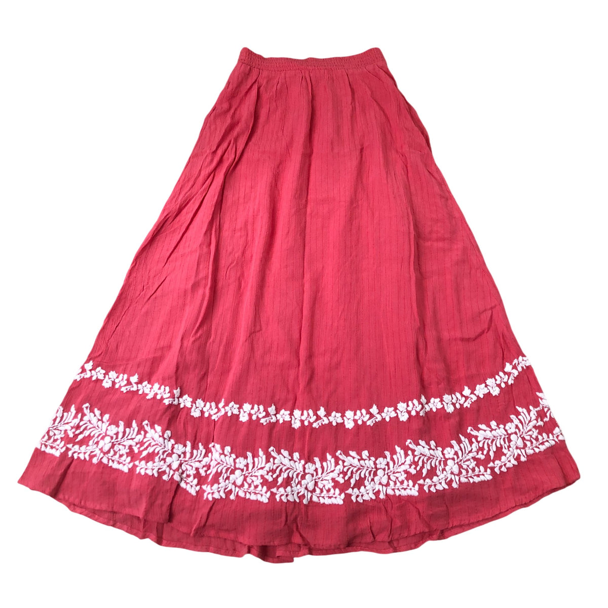 Long Maxi Skirt UK S Women's Embroidered Pink Viscose Flowy Summer