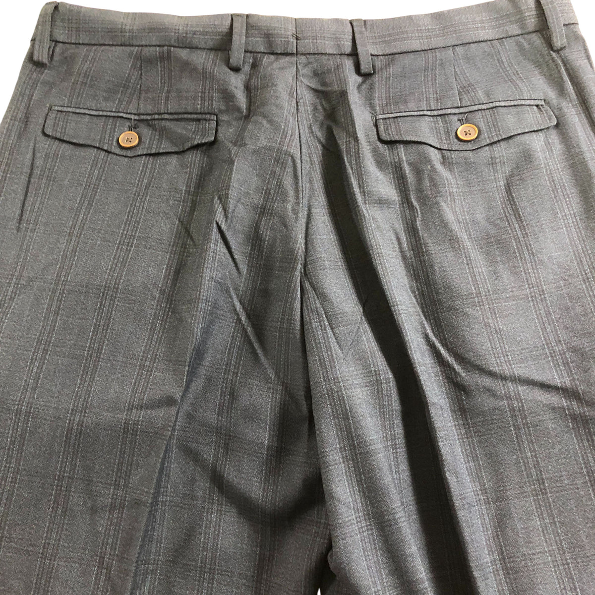 Slim Fit Trousers Waist Navy Blue Check Pattern
