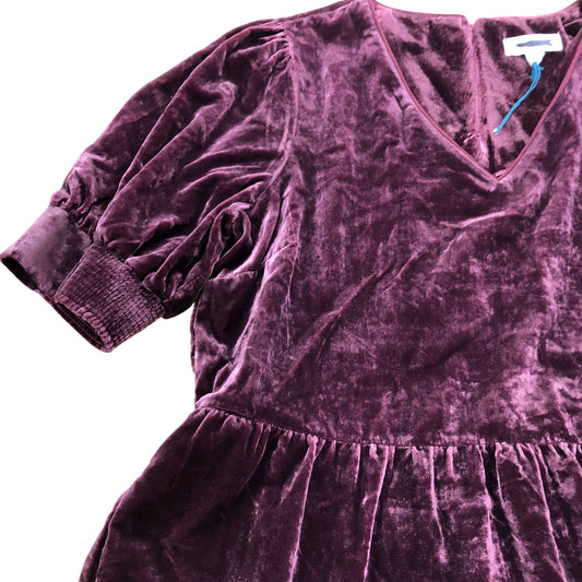 Velvet Dress UK14 Women's Plum V Neck Short Sleeve