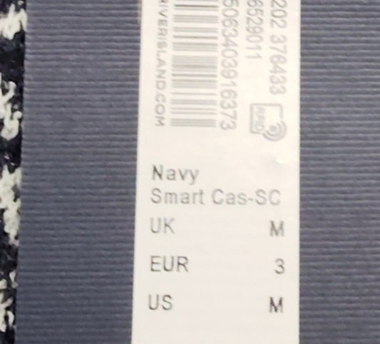 River Island Studios Navy Diamond Pattern Smart Casual Polo Shirt Size M