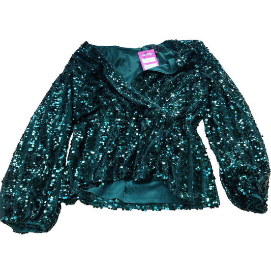 Lipsy Sequin Blouse UK12 Women's Green Long Sleeve Party Top