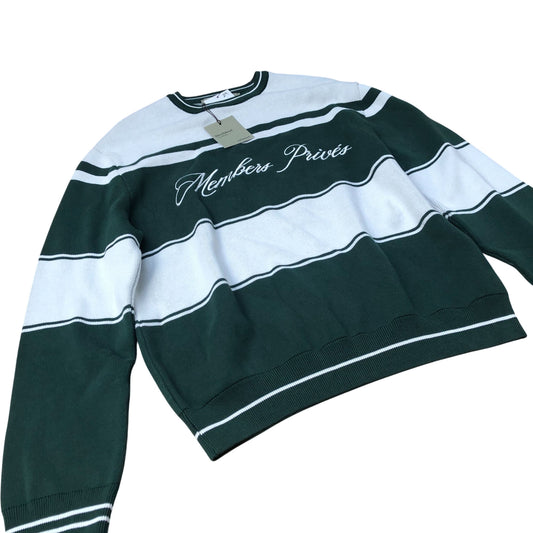 River Island Members Privés Crew Neck Jumper UK Size M Green White Stripes
