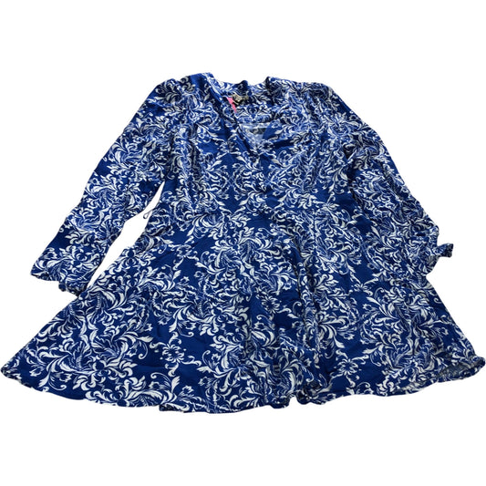 River Island Floral Dress UK16 Women's Blue White Viscose Linen Long Sleeve