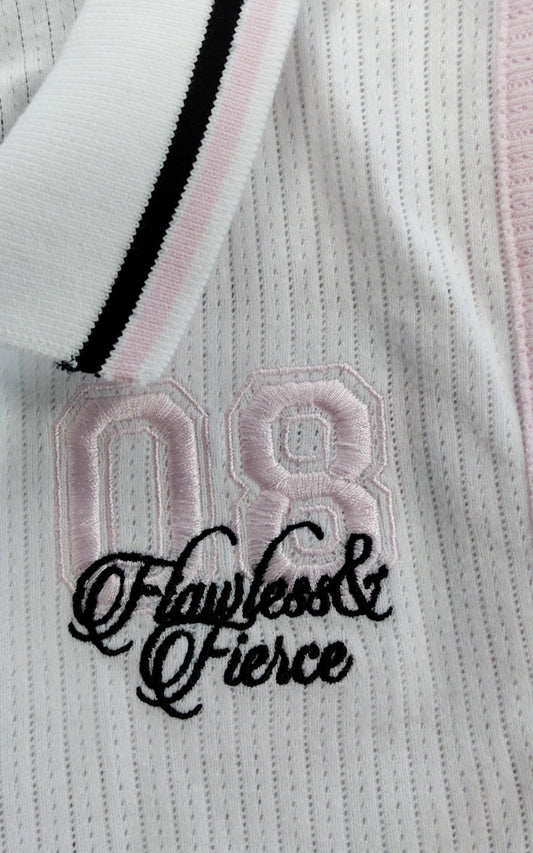 River Island Women's Golf Top Size 11 12 Short Sleeve Zip Collar White Pink