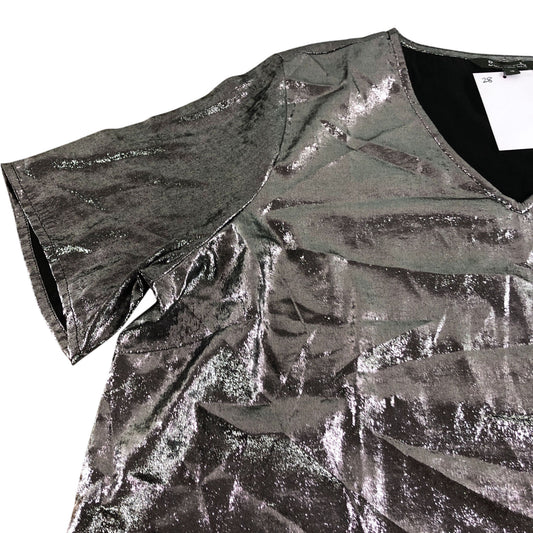 Top Size 18 Women's V Neck Short Sleeve Metallic Silver