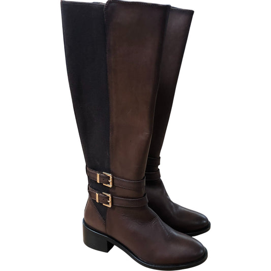 Dune London Tall Tatter Boots UK Size 5 Women's Brown Leather With Buckles