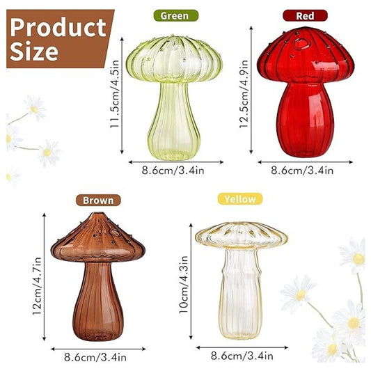Mushroom Shaped Glass Bud Décor Vase Clear Flower Pot Modern Home 4 Pieces