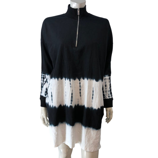 Branded Tie Dye Dress 12 Women's Black White Zip Neck Style