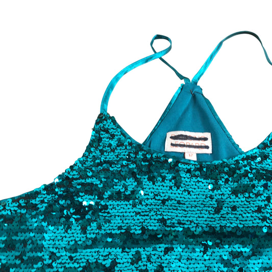 Dancing Leopard Sequin Tank Top Women's Teal Sparkly