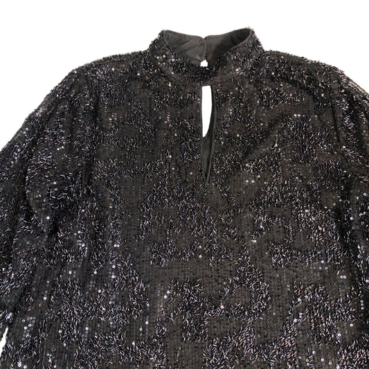 River Island Embellished Black Dress UK12 Women's Long Sleeve Sequin
