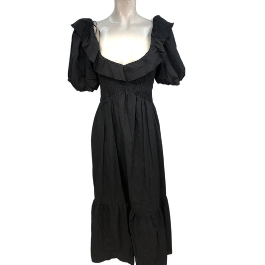 River Island Studio Black Dress UK14 Women's Puff Sleeve Ruffle Design