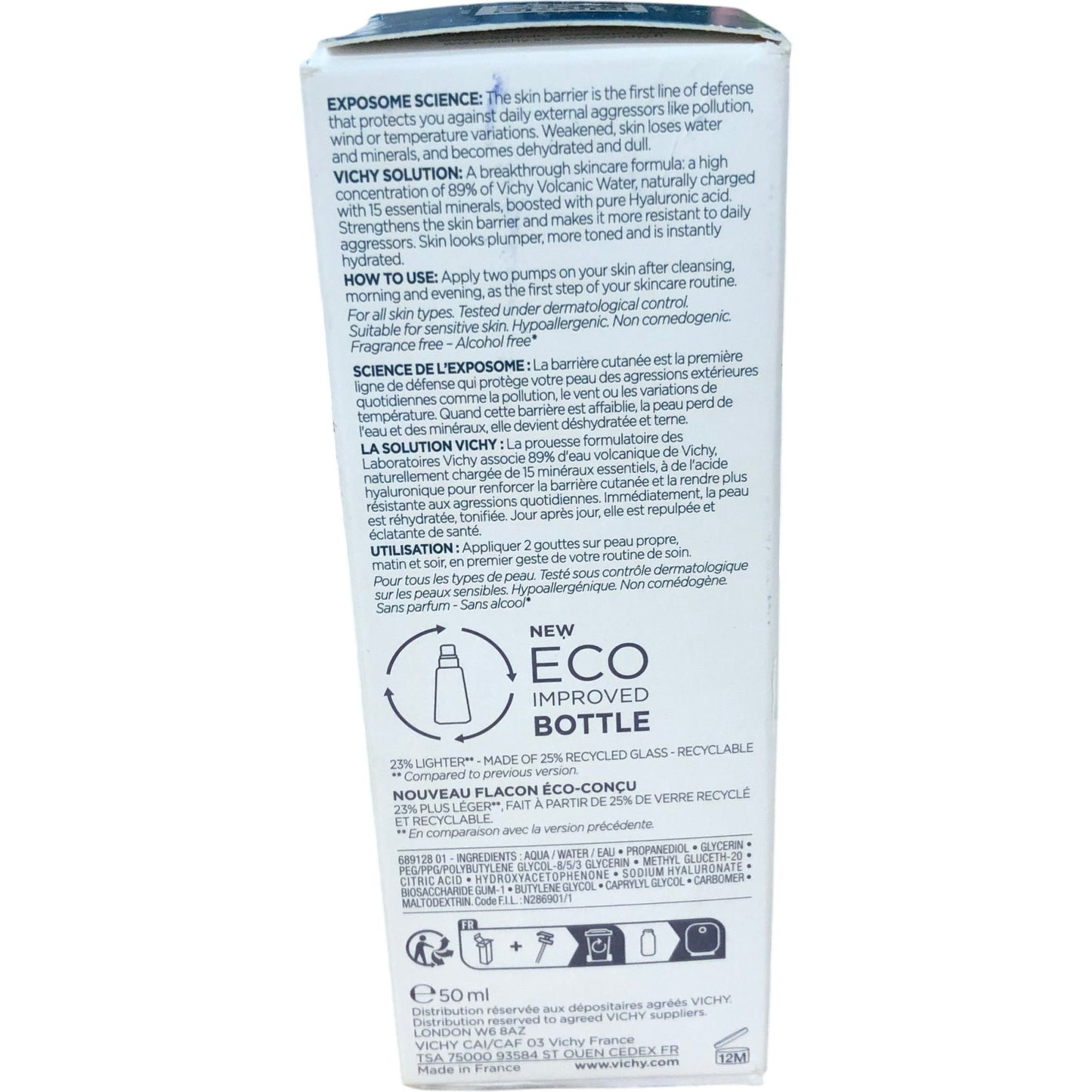 VICHY Mineral 89 Hyaluronic Acid Booster 50ml Daily Moisturizer Hydrates Skin