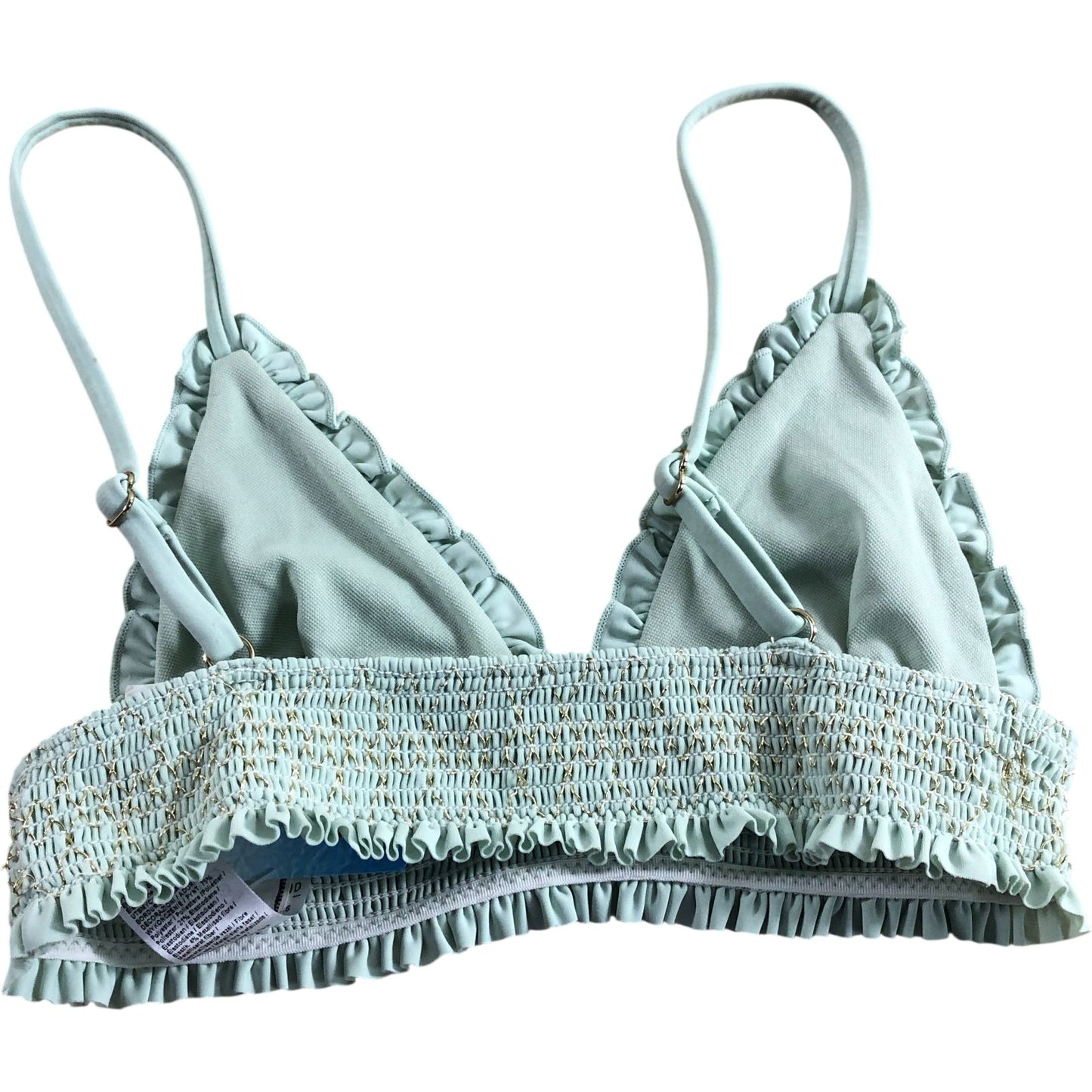 River Island Women's Aqua Blue Ruffled Triangle Bikini Top Swimwear Size 8