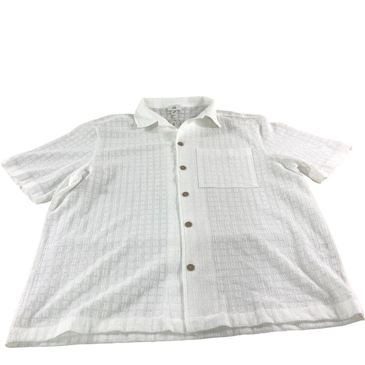 River Island Short Sleeve Textured Shirt L Men's Casual White Button Up Top