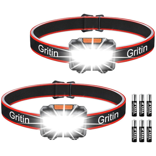 Gritin LED Headlamp GL1350 Pack of Two Super Bright Outdoor Camping Light