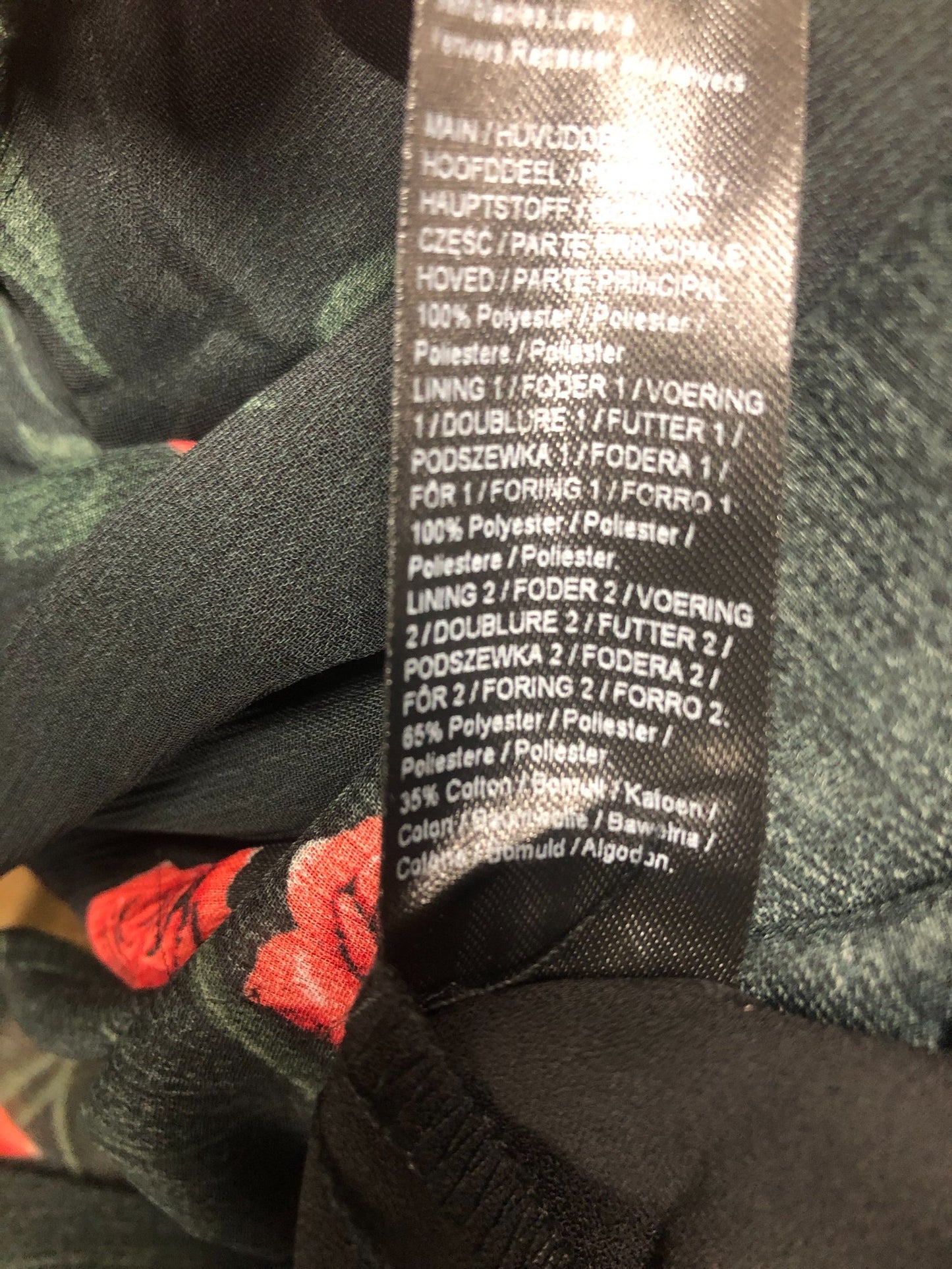 River Island Floral Smocked Dress UK8 Women's Long Sleeve Green Red Roses