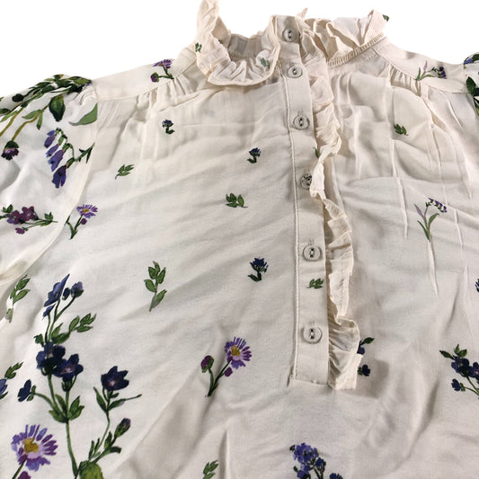 River Island Floral Ruffle Blouse UK8 Women's Cream Lightweight Viscose Top