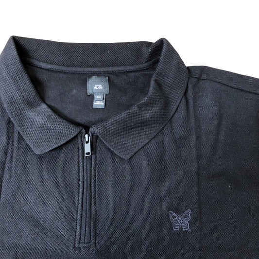 River Island Black Zip Polo Shirt Size 4XL Men's Short Sleeve Casual Wear