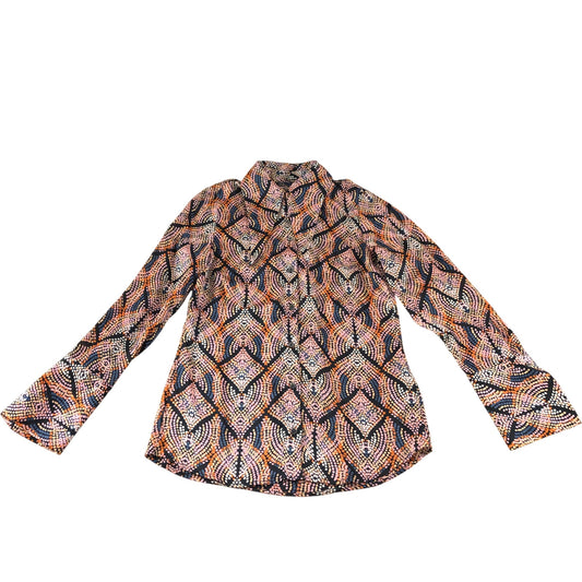 Branded Orange Geometric Print Satin Shirt - Size 6
