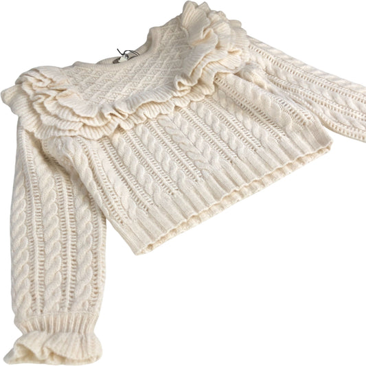 River Island Knitted Sweater Women's Cream Cable Knit Ruffle Detail Jumper