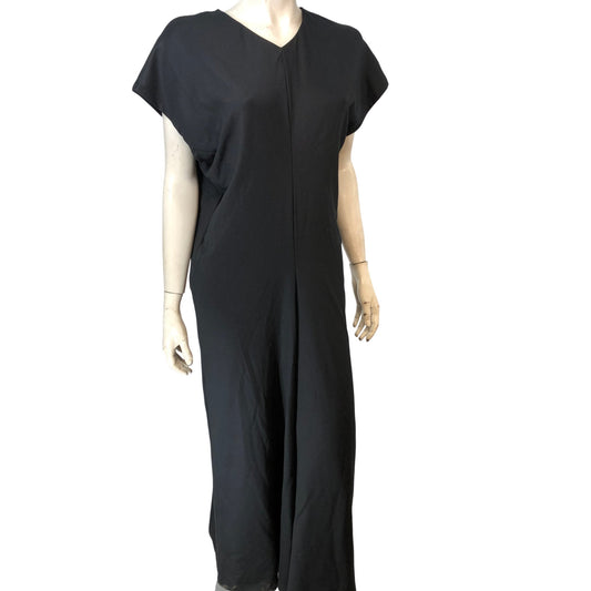 Branded Elegant Black Maxi Dress Women's Cap Sleeve V Neck UK 16