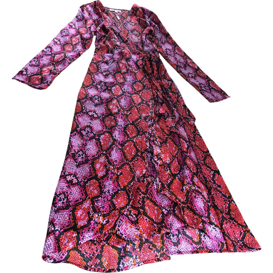 Branded Red Snakeskin Wrap Dress - Size 10