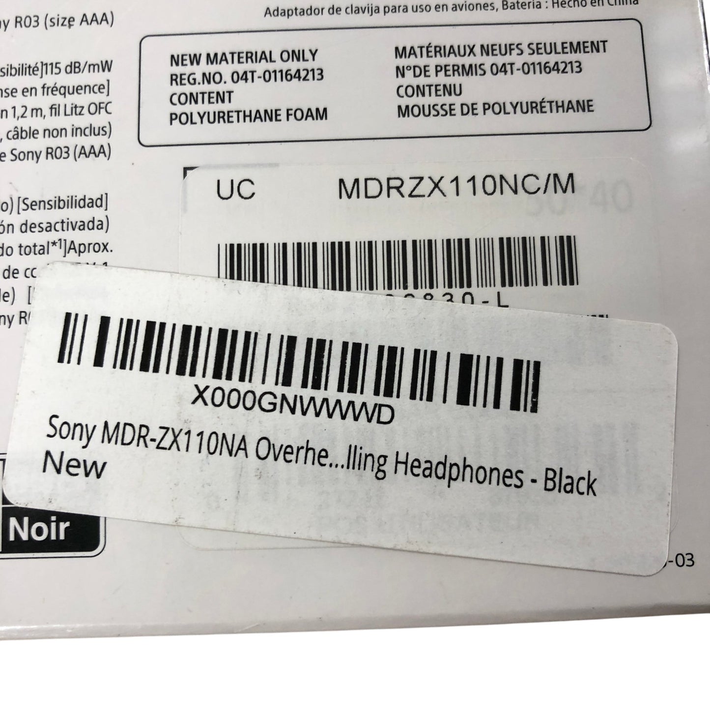 Sony MDR-ZX110NC Noise Cancelling Headphones Black Over-Ear Compact Design