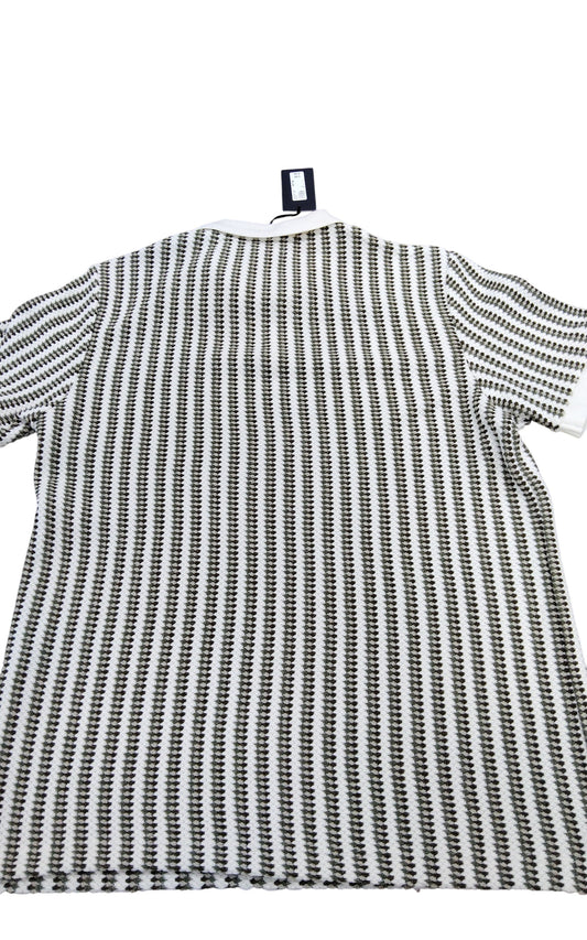 River Island Men's Polo Shirt Size M Green And White Striped Cotton New With Tag