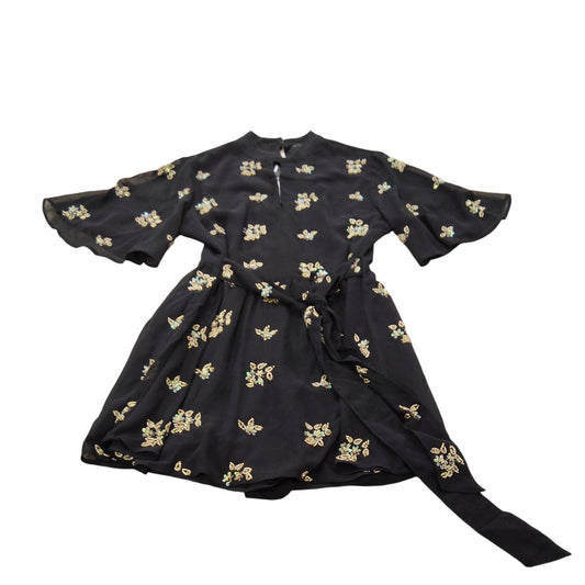 Rivers Island Floral Embroidered Dress UK6 Women's Black Short Sleeve Belted