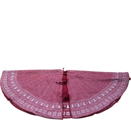 Red Christmas Tree Skirt with White Snowflake Pattern Decorative Decor 48"