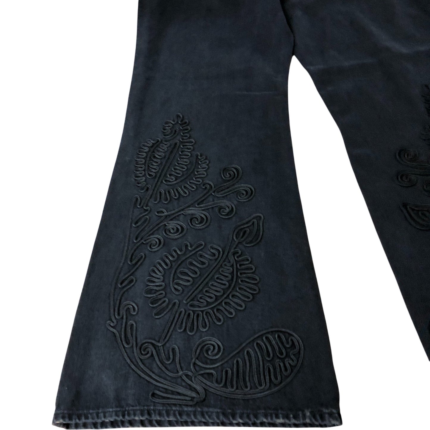 Branded Black Embroidered Wide Leg Jeans - Size 16L