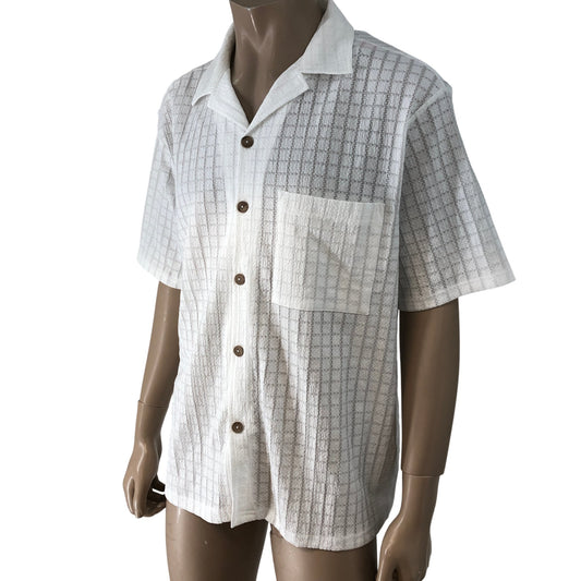 RIVER ISLAND Short Sleeve Shirt Size L Men's Casual White Check Pattern