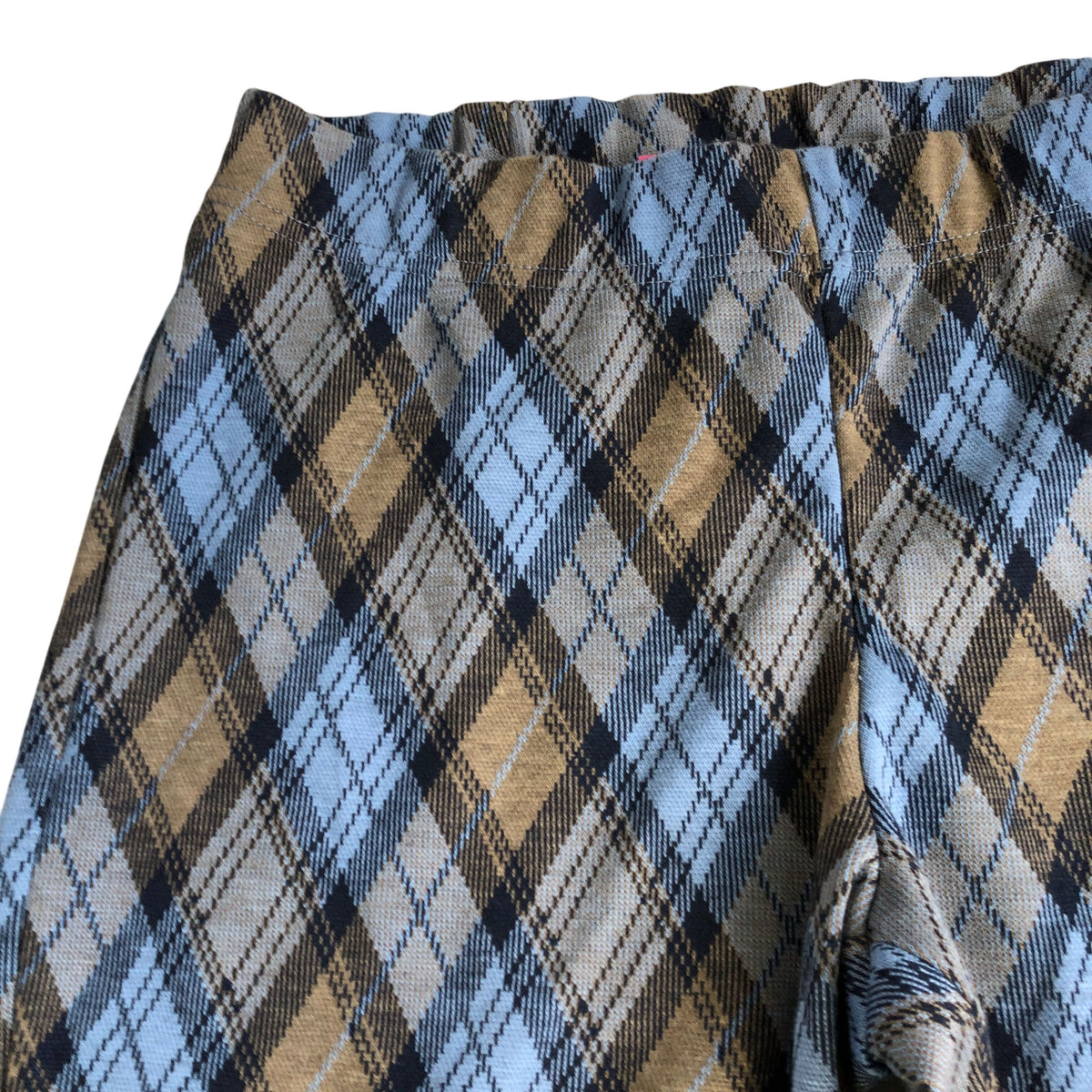 Blue Brown Check Trousers Women's Stretchy Flared Size XS