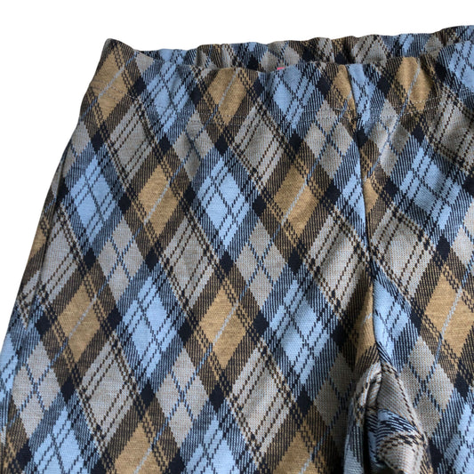 Blue Brown Check Trousers Women's Stretchy Flared