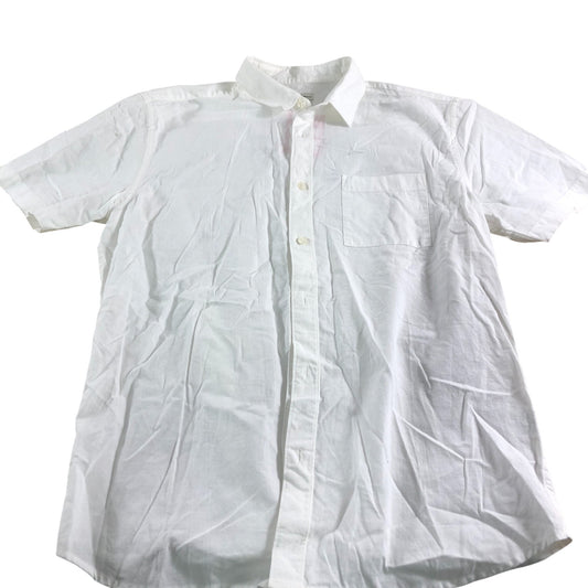 Kangaroo Poo White Casual Shirt Men's Short Sleeve 88 Cotton 12 Linen Medium